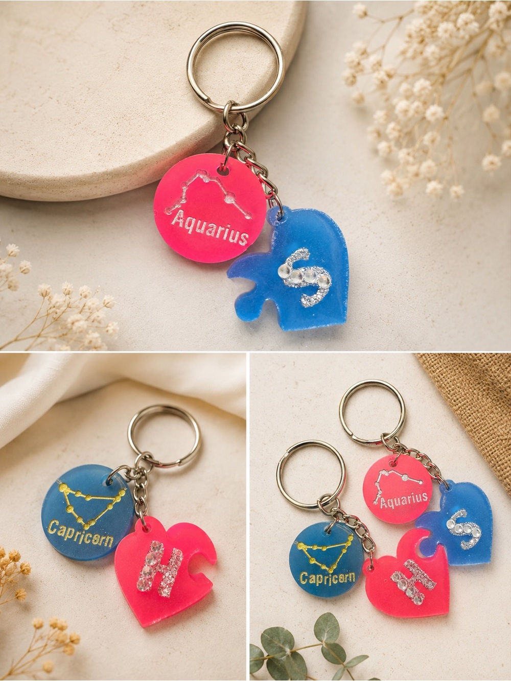 Zodiac/Puzzle Piece Keychain Sets